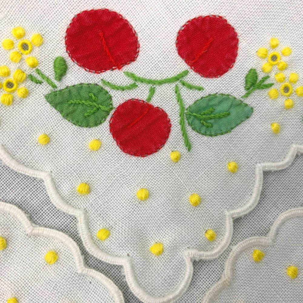 Vintage Bread  Busket  Liner Napkin Red Cherries - Picture 16 of 16